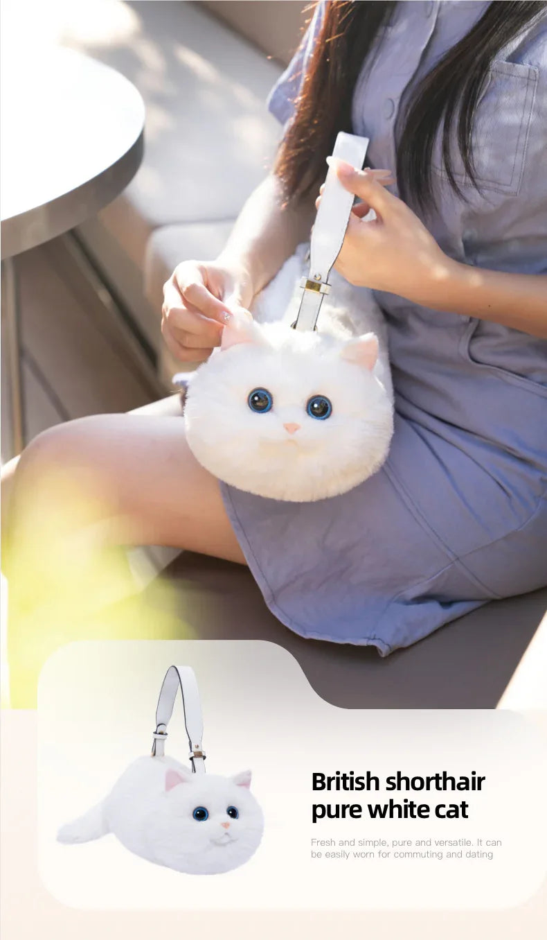 Handmade Adjustable Chain Cat Soft Plush One-Shoulder Handbag Rag Doll Fashion Cute Toy Gift