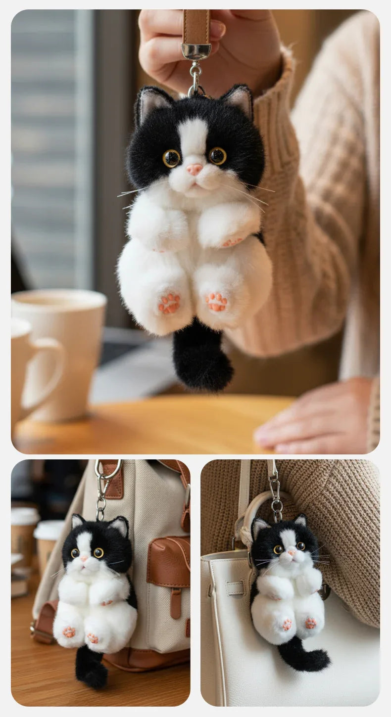 Soft Simulated Cat Mini Plush Animal Keychain Pendant Cute Unique Design Keychains/Bag Charm for Christmas Gift