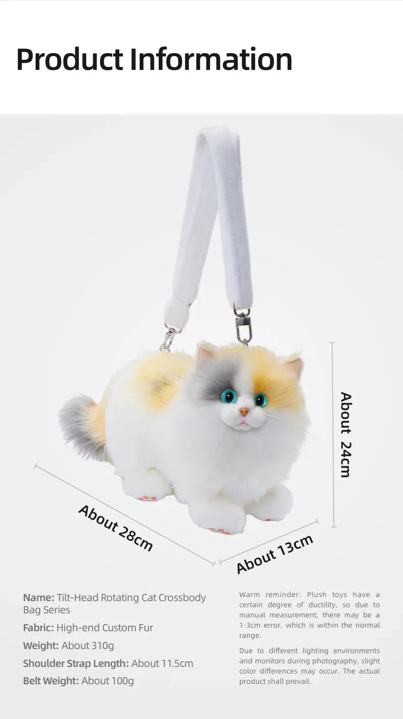 New Style Rotating Head Simulated Calico Cat Plush Backpack PP Cotton Filling Handmade Unisex Soft Plush Backpack