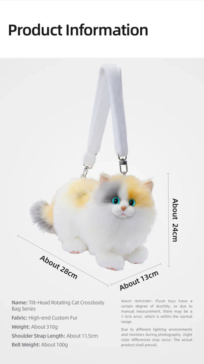 New Style Rotating Head Simulated Calico Cat Plush Backpack PP Cotton Filling Handmade Unisex Soft Plush Backpack