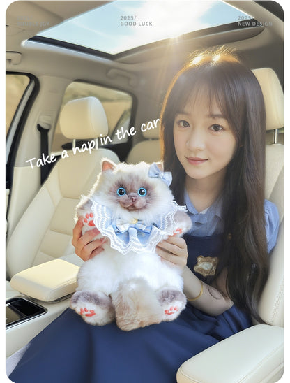 Blue Scarf Cute Simulation Siamese Cat Backpack Plush Doll Anime Cartoon Realistic Cat Backpack