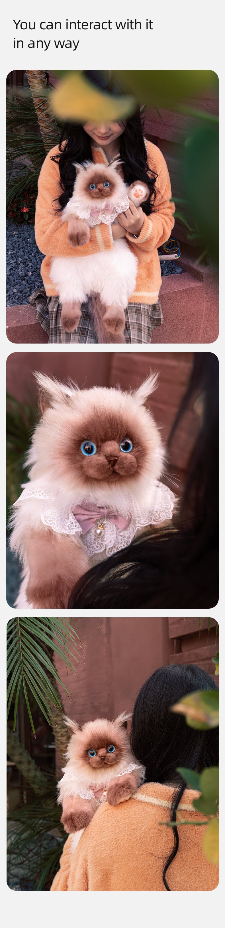 Soft Plush PP Cotton Filled Siamese Cat Animal Backpack Toys Adorable Cat Bag for Adults / Kids