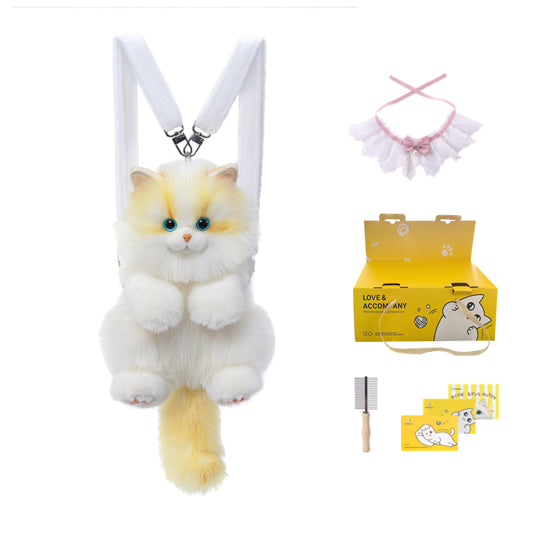 Medium Cute Pink Pearl Simulation Cat Fashionable Daily Companion Unisex Plush Backpack Adorable Cat Bag