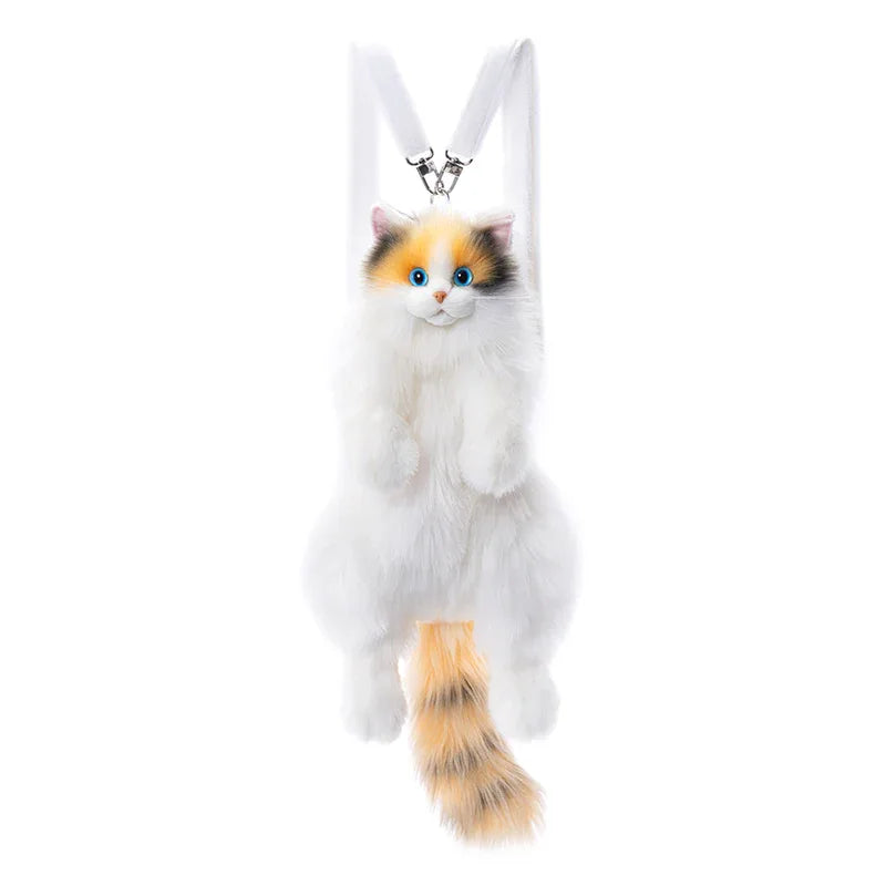 Simulation Black Yellow Calico Tiger Tail Cat Plush Backpack PP Cotton Filling Cute New Unique Fashion Cat-shaped Backpack