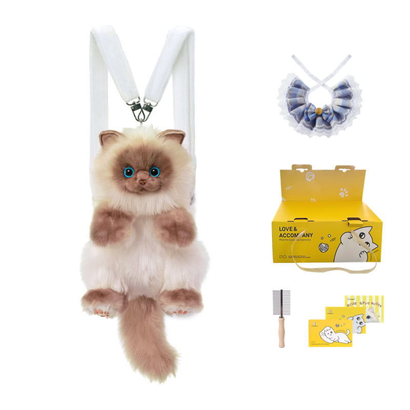 Blue Scarf Cute Simulation Siamese Cat Backpack Plush Doll Anime Cartoon Realistic Cat Backpack