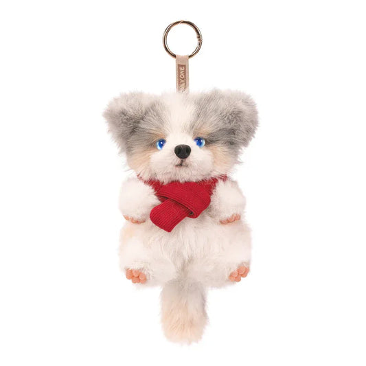 Realistic 1:1 Merle Border Collie Plush Keychain Polyester Fiber Lifelike Dog Bag Charm with Premium Silk Cotton Filling