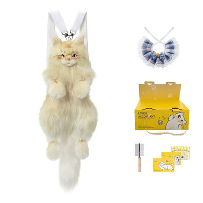 Light Gold Maine Coon Cat Soft Plush Backpack Large Capacity PP Cotton Filled Handmade Unisex Backpack for Daily