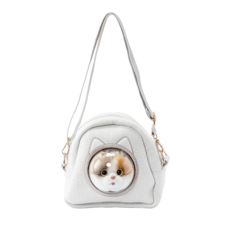 Detachable Simulated Cat Head Pendant Crossbody Bag Portable Lightweight Large Capacity Handbag