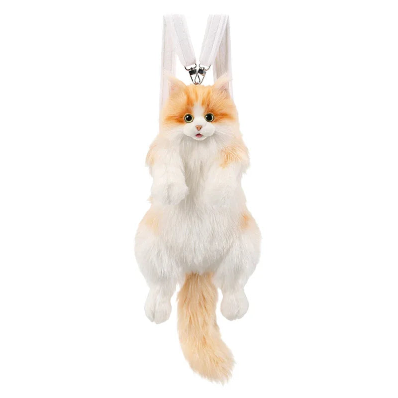 PP Cotton Filled Stitch Orange Cat Design Custom Cat Plush Backpack Soft Stuffed Animal Bag for Kids Women Gift