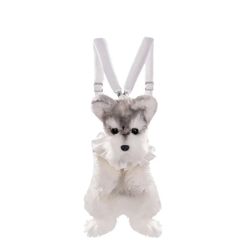 White Mixed Grey Schnauzer Dog Simulated Plush Unisex Backpack Soft PP Cotton Filled Fashion Couple Set Toy