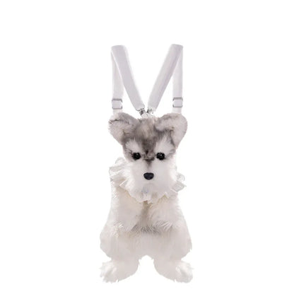 White Mixed Grey Schnauzer Dog Simulated Plush Unisex Backpack Soft PP Cotton Filled Fashion Couple Set Toy
