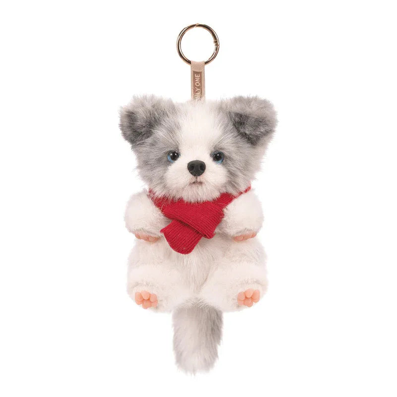 Realistic 1:1 Merle Border Collie Plush Keychain Polyester Fiber Lifelike Dog Bag Charm with Premium Silk Cotton Filling