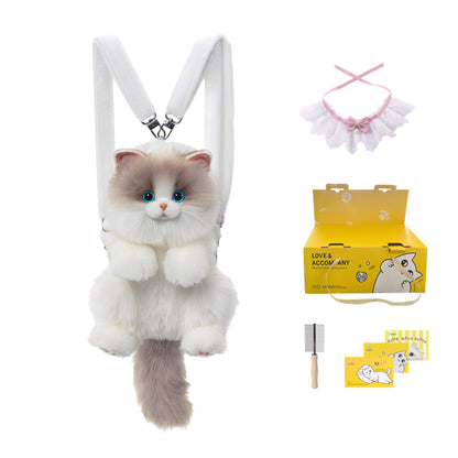 Medium Cute Pink Pearl Simulation Cat Fashionable Daily Companion Unisex Plush Backpack Adorable Cat Bag