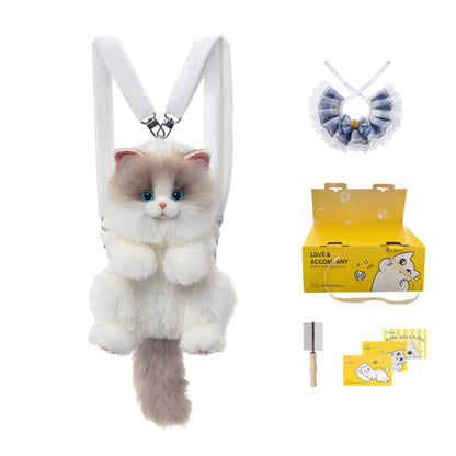 Convenient Medium Sitting Cat Simulation Cute Stylish Lifelike Plush Cat Backpack for Adults/Kids