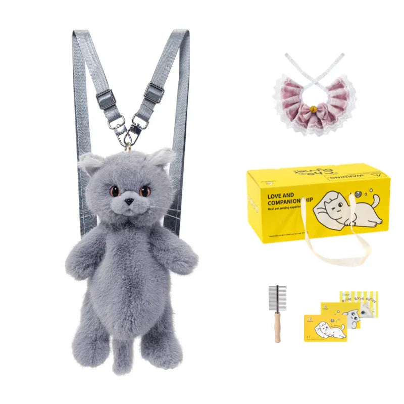 British Shorthair Cat Plush Backpack Blue White British Shorthair Cat-shaped Single Crossbody Double-shoulder Bag