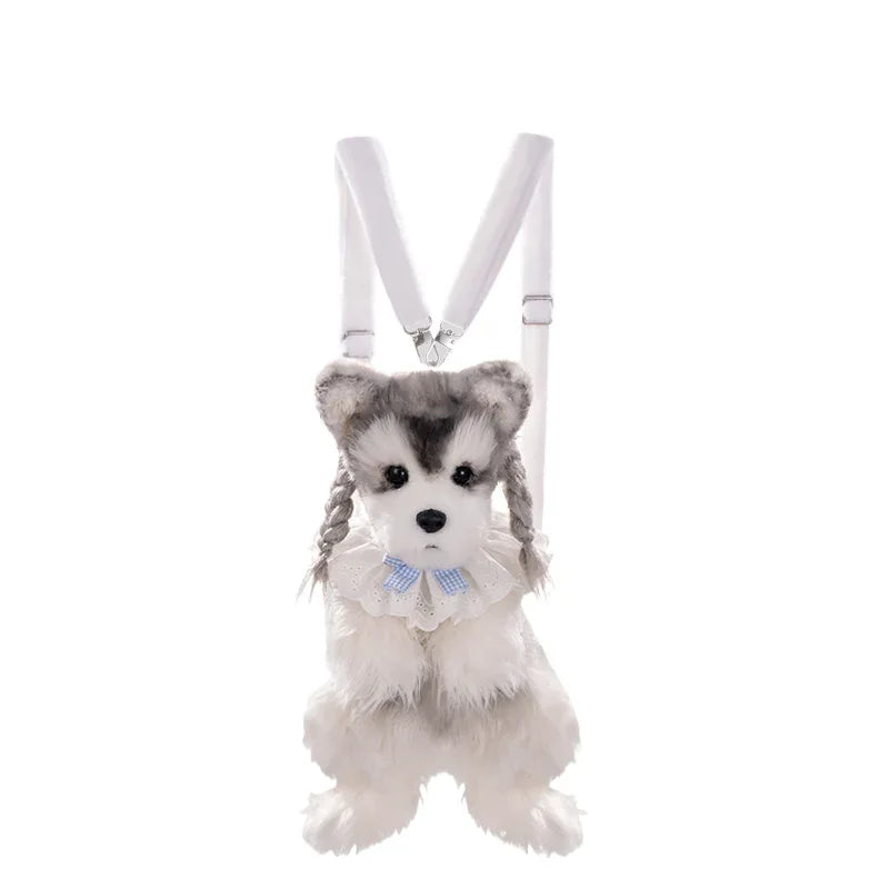White Mixed Grey Schnauzer Dog Simulated Plush Unisex Backpack Soft PP Cotton Filled Fashion Couple Set Toy