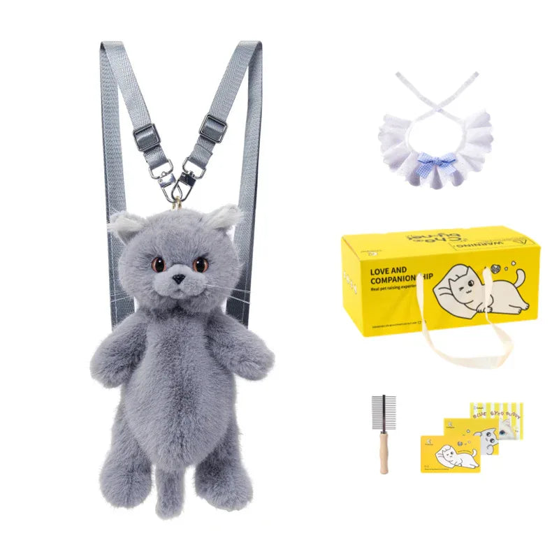 British Shorthair Cat Plush Backpack Blue White British Shorthair Cat-shaped Single Crossbody Double-shoulder Bag