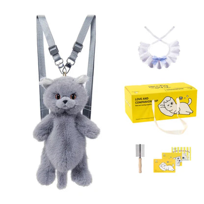 British Shorthair Cat Plush Backpack Blue White British Shorthair Cat-shaped Single Crossbody Double-shoulder Bag