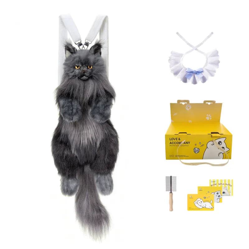 Black Maine Coon Cat Soft Short Plush Backpack Handmade Decompression Adorable Cat Bag for Adults/Kids