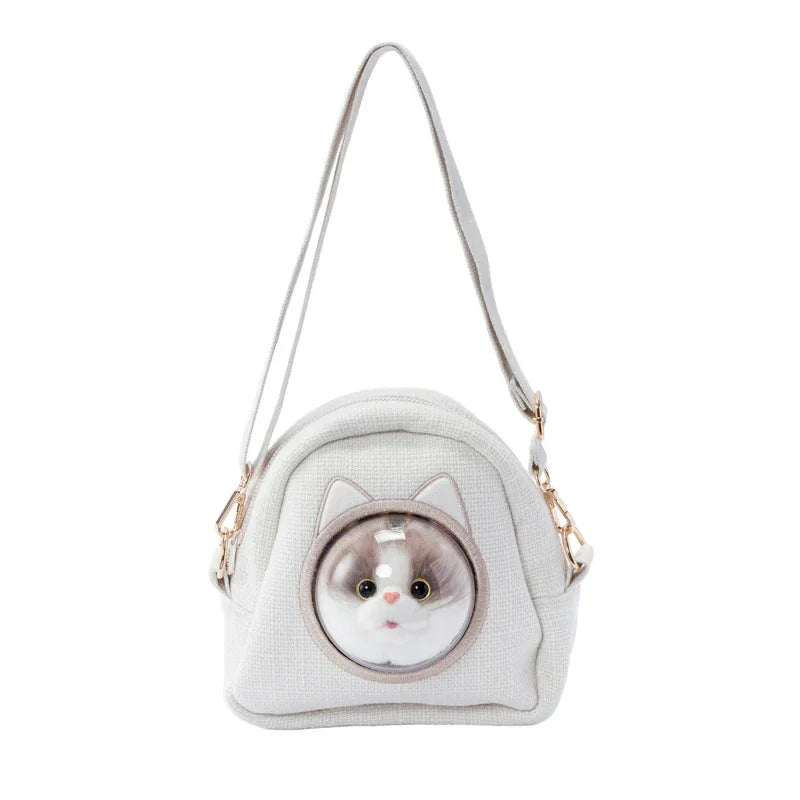 Detachable Simulated Cat Head Pendant Crossbody Bag Portable Lightweight Large Capacity Handbag