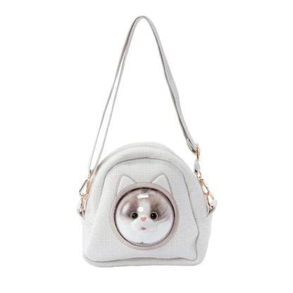 Detachable Simulated Cat Head Pendant Crossbody Bag Portable Lightweight Large Capacity Handbag