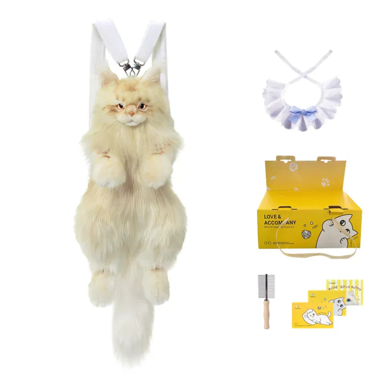 Light Gold Maine Coon Cat Soft Plush Backpack Large Capacity PP Cotton Filled Handmade Unisex Backpack for Daily