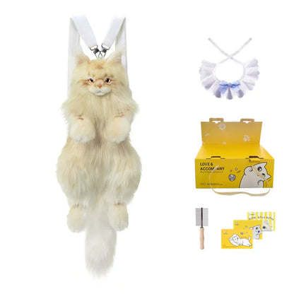 Light Gold Maine Coon Cat Soft Plush Backpack Large Capacity PP Cotton Filled Handmade Unisex Backpack for Daily