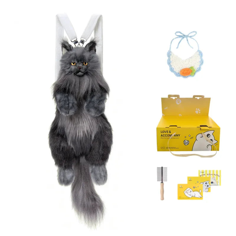 Black Maine Coon Cat Soft Short Plush Backpack Handmade Decompression Adorable Cat Bag for Adults/Kids