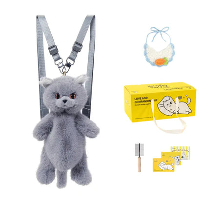 British Shorthair Cat Plush Backpack Blue White British Shorthair Cat-shaped Single Crossbody Double-shoulder Bag