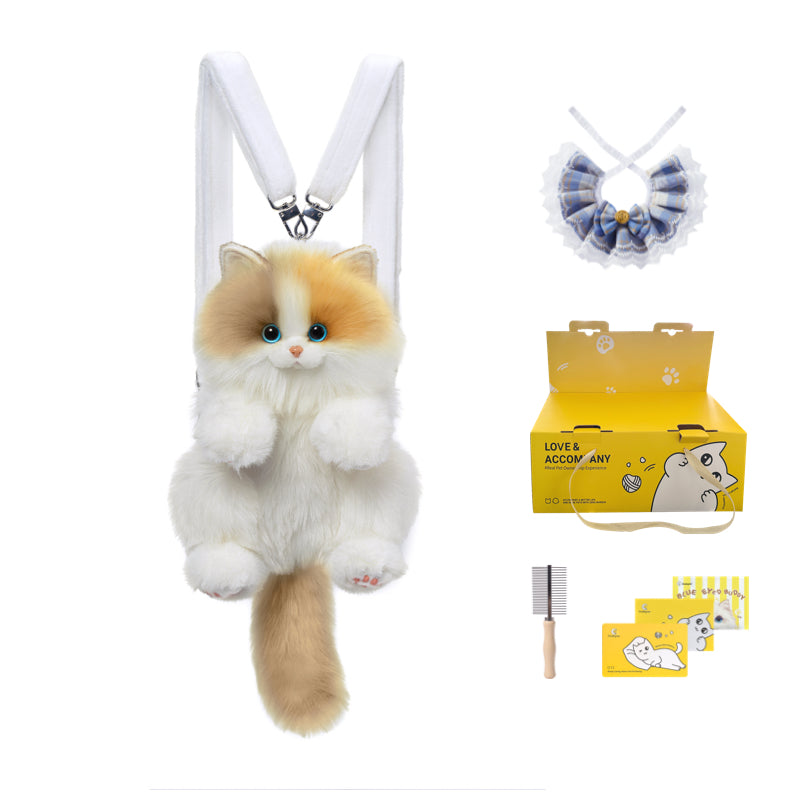 Convenient Medium Sitting Cat Simulation Cute Stylish Lifelike Plush Cat Backpack for Adults/Kids