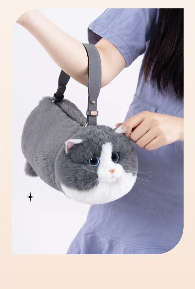 Handmade Adjustable Chain Cat Soft Plush One-Shoulder Handbag Rag Doll Fashion Cute Toy Gift
