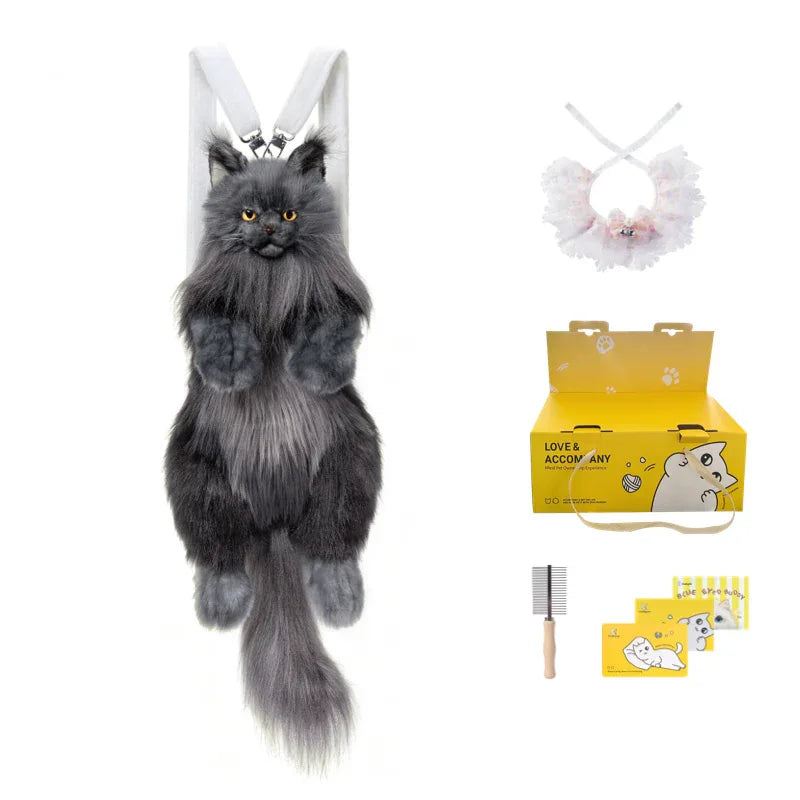 Black Maine Coon Cat Soft Short Plush Backpack Handmade Decompression Adorable Cat Bag for Adults/Kids