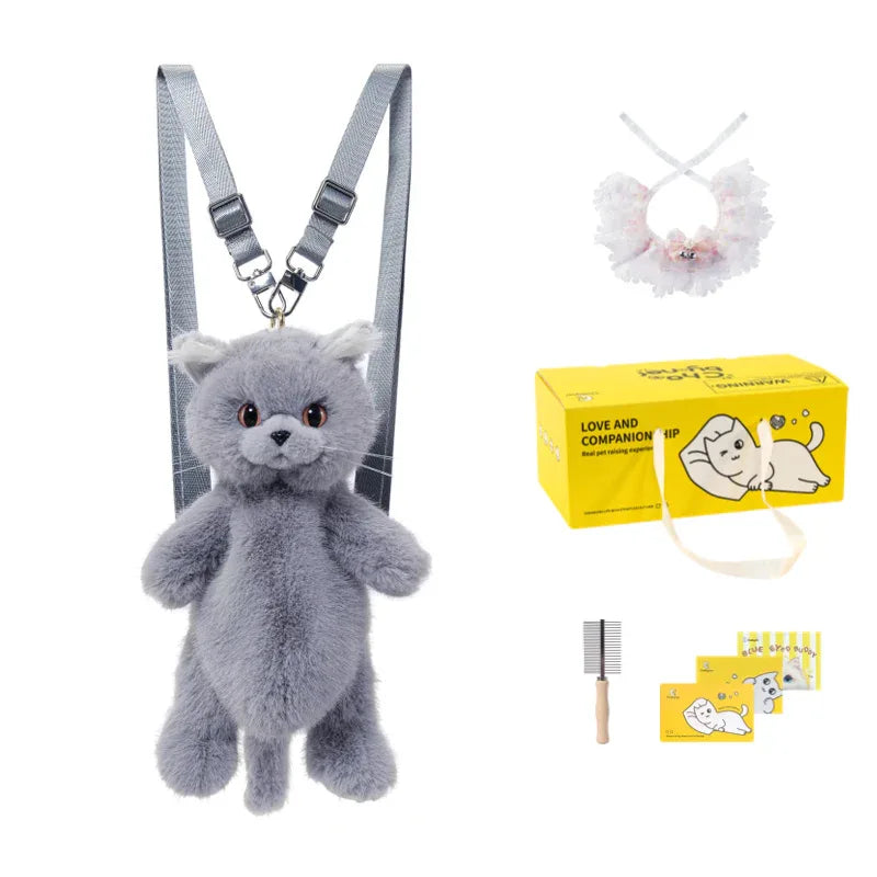 British Shorthair Cat Plush Backpack Blue White British Shorthair Cat-shaped Single Crossbody Double-shoulder Bag