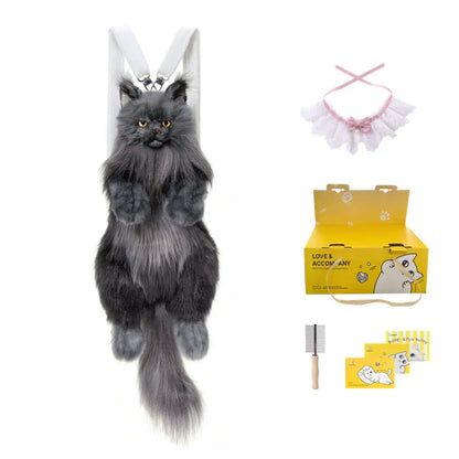 Black Maine Coon Cat Soft Short Plush Backpack Handmade Decompression Adorable Cat Bag for Adults/Kids