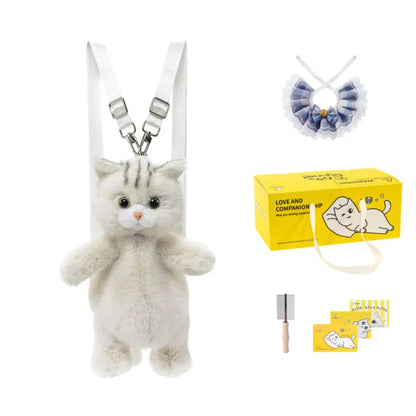 British Shorthair Cat Plush Backpack Blue White British Shorthair Cat-shaped Single Crossbody Double-shoulder Bag