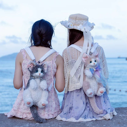 Medium Size Devon Rex Cat Plush Backpack Simulation PP Cotton Filling Stress Relief Toy