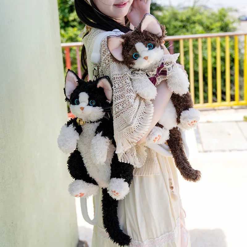 Medium Size Devon Rex Cat Plush Backpack Simulation PP Cotton Filling Stress Relief Toy