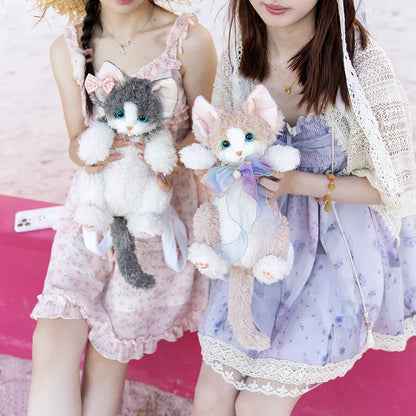 Medium Size Devon Rex Cat Plush Backpack Simulation PP Cotton Filling Stress Relief Toy