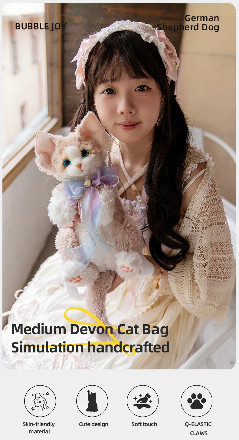Medium Size Devon Rex Cat Plush Backpack Simulation PP Cotton Filling Stress Relief Toy