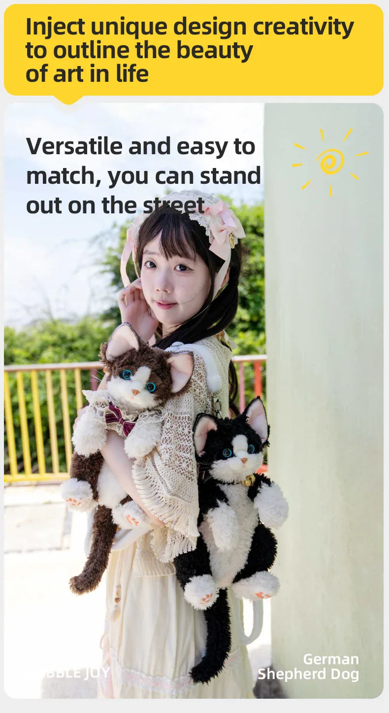 Medium Size Devon Rex Cat Plush Backpack Simulation PP Cotton Filling Stress Relief Toy
