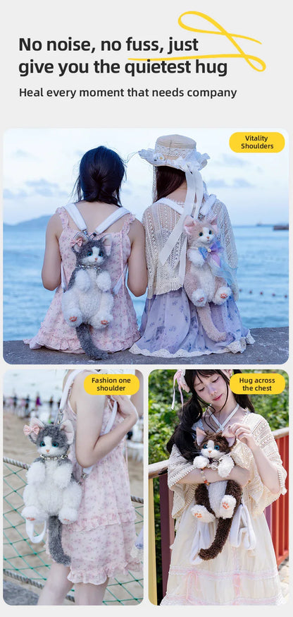 Medium Size Devon Rex Cat Plush Backpack Simulation PP Cotton Filling Stress Relief Toy