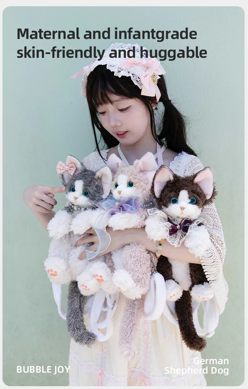 Medium Size Devon Rex Cat Plush Backpack Simulation PP Cotton Filling Stress Relief Toy
