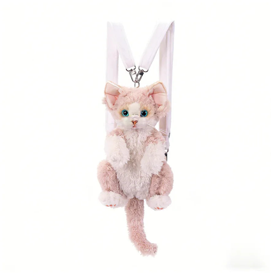 Medium Size Devon Rex Cat Plush Backpack Simulation PP Cotton Filling Stress Relief Toy