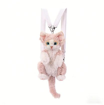 Medium Size Devon Rex Cat Plush Backpack Simulation PP Cotton Filling Stress Relief Toy