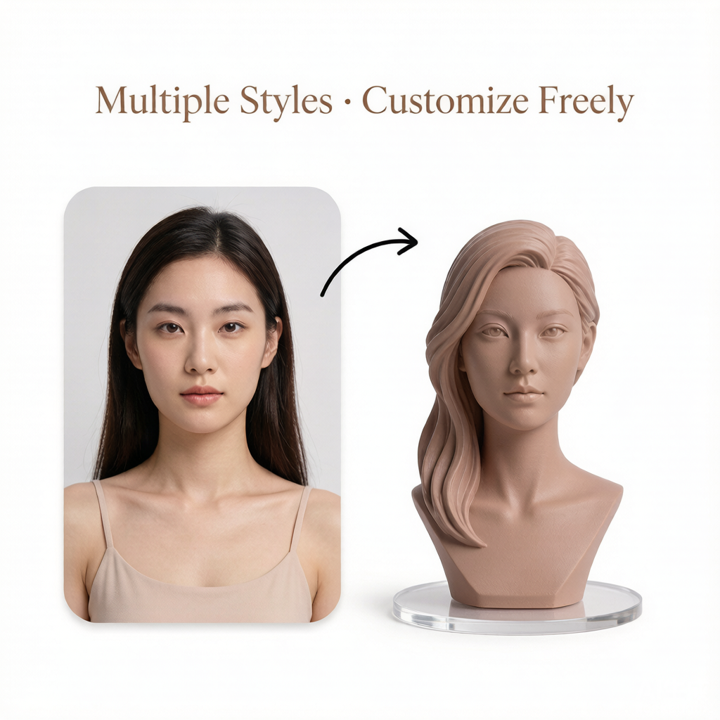 Half-Body Bust Figurine – Custom 3D Professional Portrait From Your Photo (Style A)