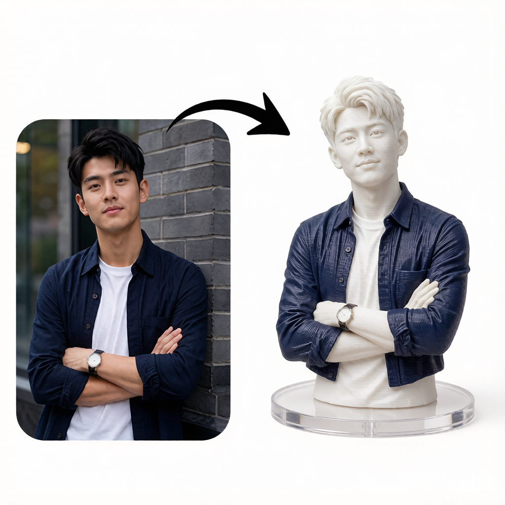Half-Body Bust Figurine – Custom 3D Professional Portrait From Your Photo (Style A)