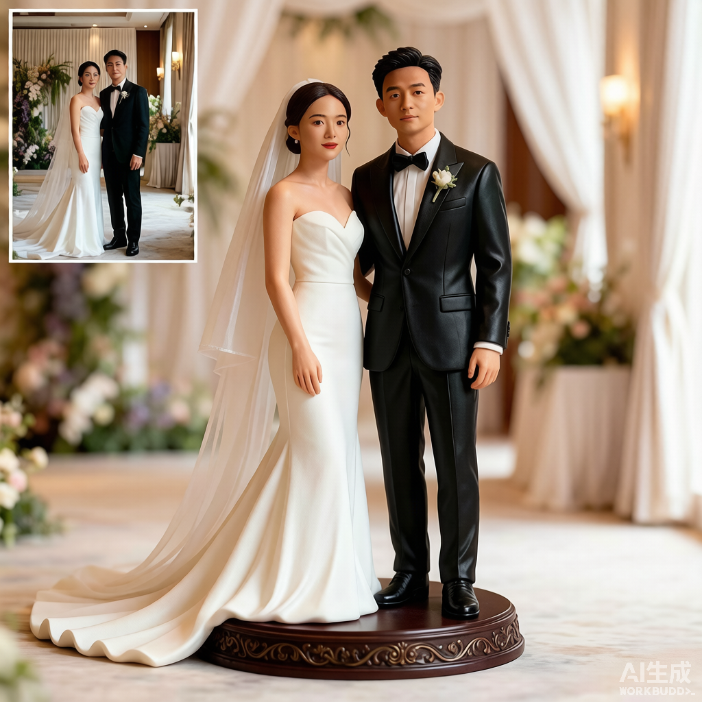 Wedding Couple Figurine – Custom 3D Wedding Portrait From Your Photo (Style A)