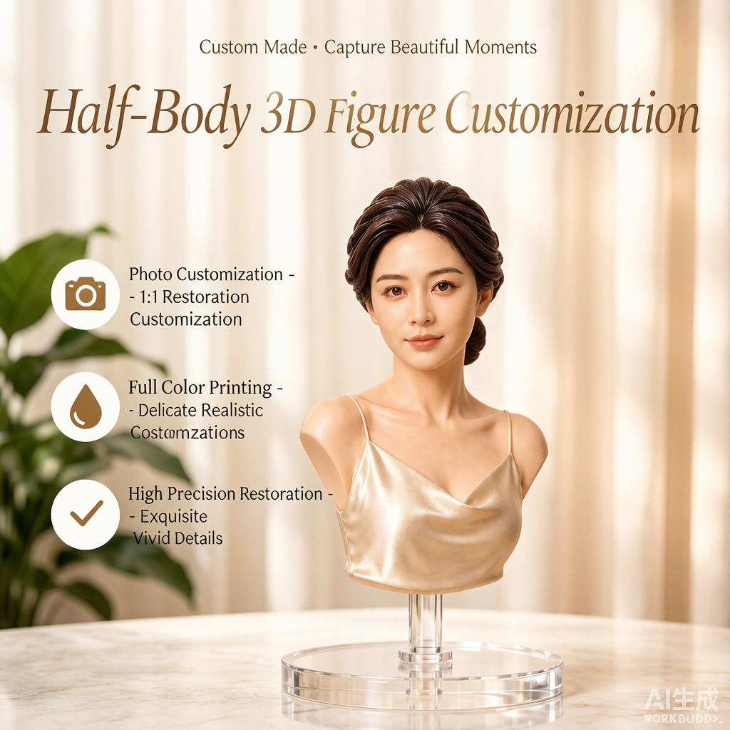 Half-Body Bust Figurine – Custom 3D Professional Portrait From Your Photo (Style A)