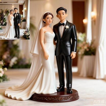 Wedding Couple Figurine – Custom 3D Wedding Portrait From Your Photo (Style A)