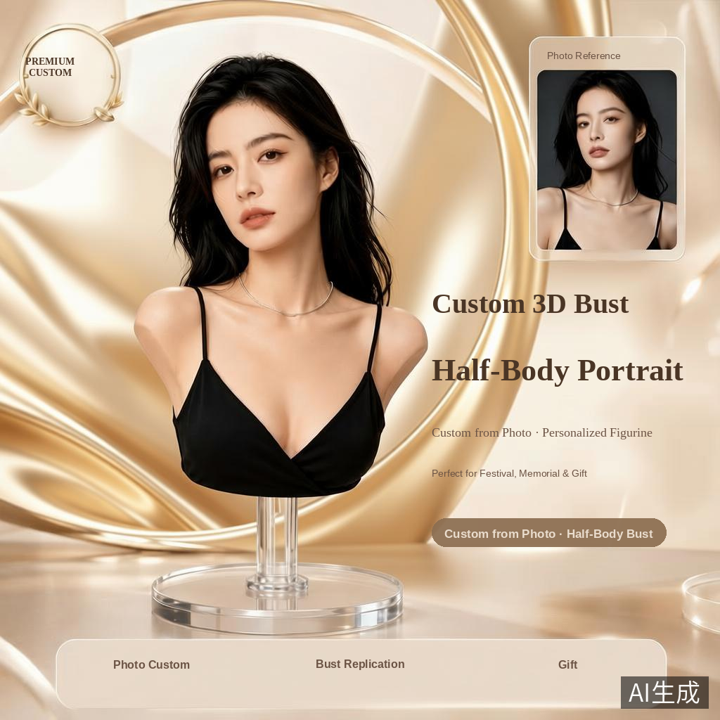 Half-Body Bust Figurine – Custom 3D Professional Portrait From Your Photo (Style A)